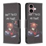 For iPhone 16 Colored Drawing Pattern Leather Phone Case(Bear)