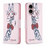 For iPhone 16 Colored Drawing Pattern Leather Phone Case(Giraffe)