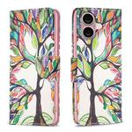 For iPhone 16 Colored Drawing Pattern Leather Phone Case(Tree Life)