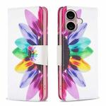 For iPhone 16 Colored Drawing Pattern Leather Phone Case(Sun Flower)