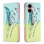 For iPhone 16 Colored Drawing Pattern Leather Phone Case(Feather)