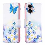 For iPhone 16 Colored Drawing Pattern Leather Phone Case(Butterfly Love)