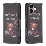 For iPhone 16 Plus Colored Drawing Pattern Leather Phone Case(Bear)