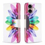 For iPhone 16 Plus Colored Drawing Pattern Leather Phone Case(Sun Flower)