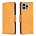 For iPhone 15 Pro Max Lambskin Texture Pure Color Flip Leather Phone Case(Yellow)