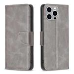 For iPhone 15 Pro Max Lambskin Texture Pure Color Flip Leather Phone Case(Grey)