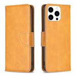 For iPhone 15 Pro Lambskin Texture Pure Color Flip Leather Phone Case(Yellow)