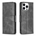 For iPhone 15 Pro Lambskin Texture Pure Color Flip Leather Phone Case(Black)