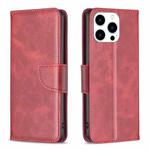 For iPhone 15 Pro Lambskin Texture Pure Color Flip Leather Phone Case(Red)
