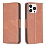 For iPhone 15 Pro Lambskin Texture Pure Color Flip Leather Phone Case(Brown)