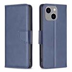 For iPhone 15 Plus Lambskin Texture Pure Color Flip Leather Phone Case(Blue)