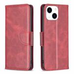 For iPhone 15 Lambskin Texture Pure Color Flip Leather Phone Case(Red)