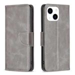 For iPhone 15 Lambskin Texture Pure Color Flip Leather Phone Case(Grey)