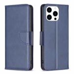 For iPhone 16 Pro Max Lambskin Texture Pure Color Flip Leather Phone Case(Blue)