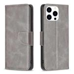 For iPhone 16 Pro Max Lambskin Texture Pure Color Flip Leather Phone Case(Grey)