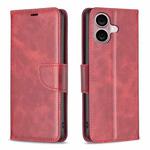 For iPhone 16 Lambskin Texture Pure Color Flip Leather Phone Case(Red)