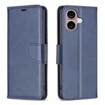 For iPhone 16 Lambskin Texture Pure Color Flip Leather Phone Case(Blue)