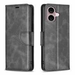 For iPhone 16 Plus Lambskin Texture Pure Color Flip Leather Phone Case(Black)