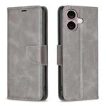For iPhone 16 Plus Lambskin Texture Pure Color Flip Leather Phone Case(Grey)