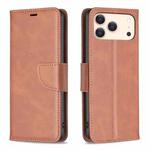 For iPhone 17 Pro Lambskin Texture Pure Color Flip Leather Phone Case(Brown)