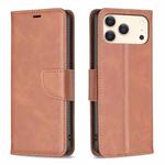 For iPhone 17 Pro Max Lambskin Texture Pure Color Flip Leather Phone Case(Brown)