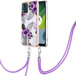 For Motorola Moto E13 Electroplating IMD TPU Phone Case with Lanyard(Purple Flower)