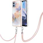 For Motorola Moto E22/E22i Electroplating IMD TPU Phone Case with Lanyard(White Marble)