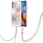 For Motorola Moto E32 4G/E32s Electroplating IMD TPU Phone Case with Lanyard(White Marble)