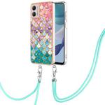 For Motorola Moto G53 5G Electroplating IMD TPU Phone Case with Lanyard(Colorful Scales)