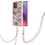 For Motorola Moto G84 Electroplating IMD TPU Phone Case with Lanyard(Pink Scales)