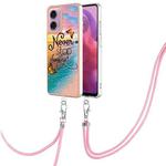 For Motorola Moto G04 4G / G24 4G Electroplating IMD TPU Phone Case with Lanyard(Dream Butterfly)