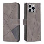 For iPhone 15 Pro Max Magnetic Buckle Rhombus Texture Leather Phone Case(Grey)