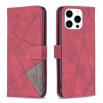 For iPhone 15 Pro Magnetic Buckle Rhombus Texture Leather Phone Case(Red)