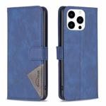 For iPhone 15 Pro Magnetic Buckle Rhombus Texture Leather Phone Case(Blue)
