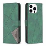 For iPhone 15 Pro Magnetic Buckle Rhombus Texture Leather Phone Case(Green)