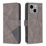 For iPhone 15 Plus Magnetic Buckle Rhombus Texture Leather Phone Case(Grey)