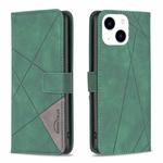 For iPhone 15 Magnetic Buckle Rhombus Texture Leather Phone Case(Green)