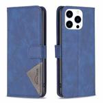 For iPhone 16 Pro Max Magnetic Buckle Rhombus Texture Leather Phone Case(Blue)