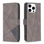 For iPhone 16 Pro Max Magnetic Buckle Rhombus Texture Leather Phone Case(Grey)