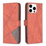 For iPhone 16 Pro Magnetic Buckle Rhombus Texture Leather Phone Case(Brown)