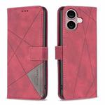 For iPhone 16 Magnetic Buckle Rhombus Texture Leather Phone Case(Red)