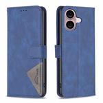 For iPhone 16 Magnetic Buckle Rhombus Texture Leather Phone Case(Blue)