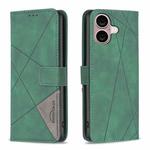 For iPhone 16 Magnetic Buckle Rhombus Texture Leather Phone Case(Green)