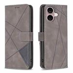 For iPhone 16 Magnetic Buckle Rhombus Texture Leather Phone Case(Grey)