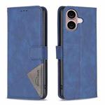 For iPhone 16 Plus Magnetic Buckle Rhombus Texture Leather Phone Case(Blue)
