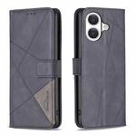 For iPhone 17 Magnetic Buckle Rhombus Texture Leather Phone Case(Black)