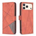 For iPhone 17 Pro Max Magnetic Buckle Rhombus Texture Leather Phone Case(Brown)