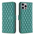 For iPhone 15 Pro Max Diamond Lattice Wallet Flip Leather Phone Case(Green)