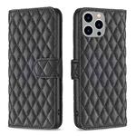 For iPhone 15 Pro Max Diamond Lattice Wallet Flip Leather Phone Case(Black)