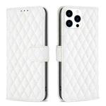 For iPhone 15 Pro Diamond Lattice Wallet Flip Leather Phone Case(White)